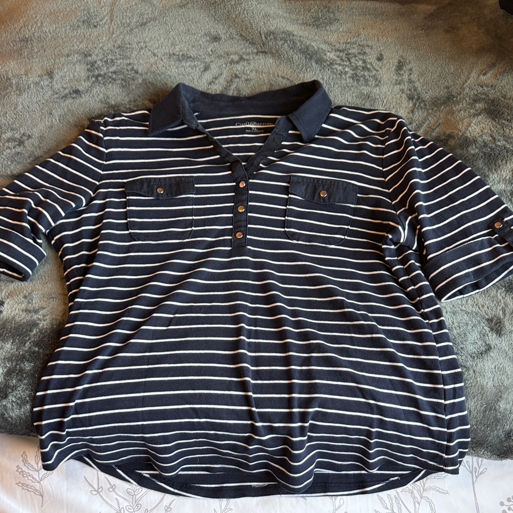 Navy Striped Women’s Polo Shirt